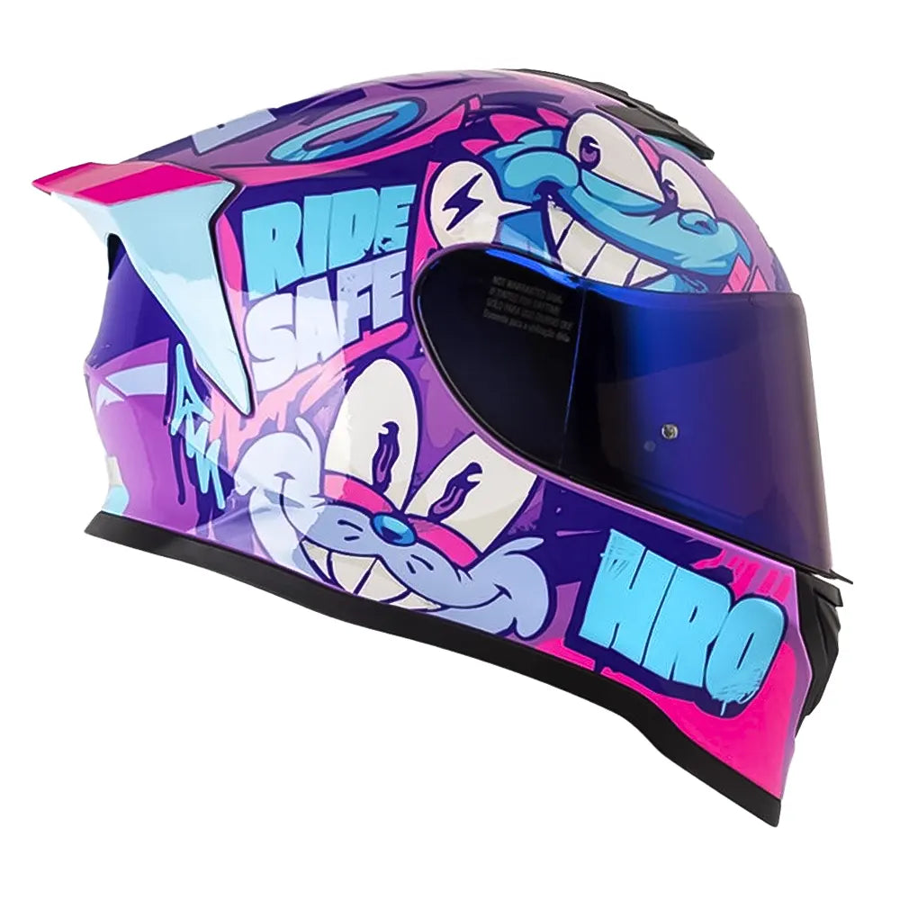 Casco Hro 506Sp Funky Morado Azul Visor Iridium Azul