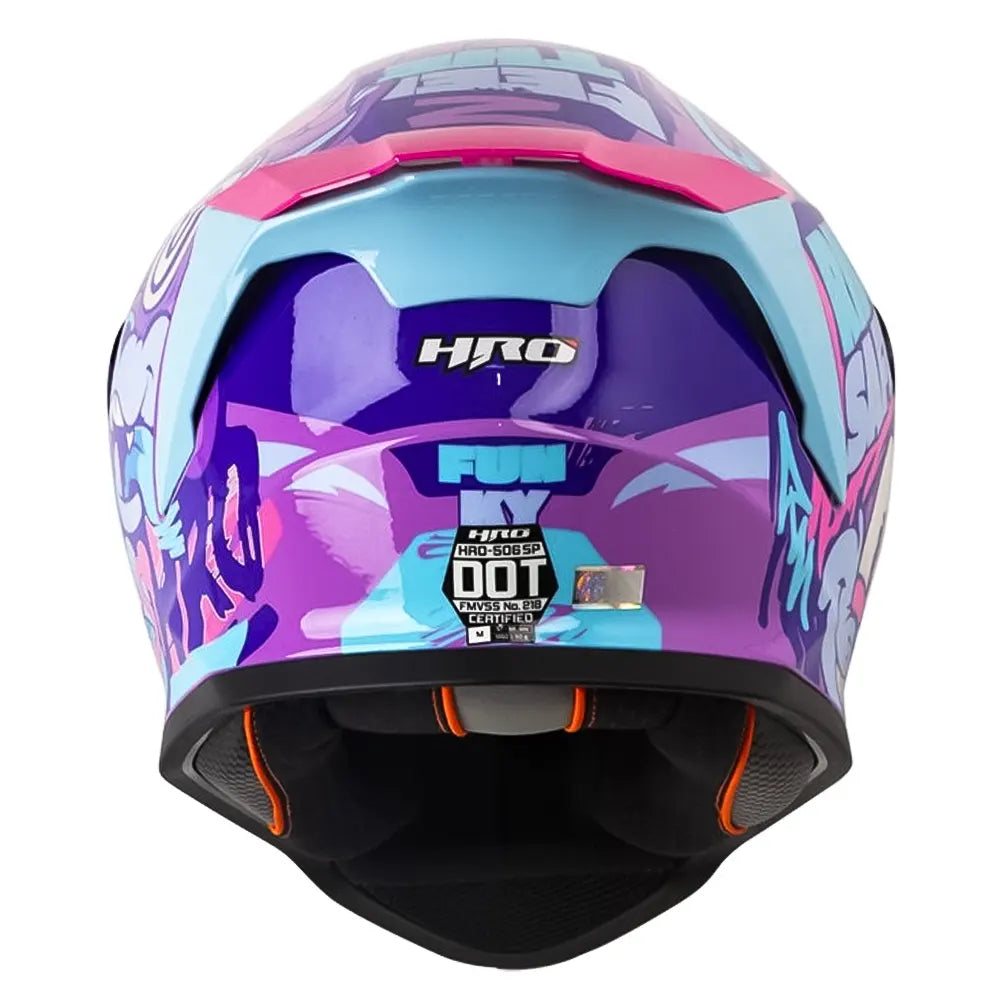 Casco Hro 506Sp Funky Morado Azul Visor Iridium Azul