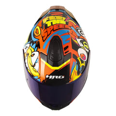 Casco Hro 506Sp Funky Naranja Neón Amarillo Visor Iridium Azul