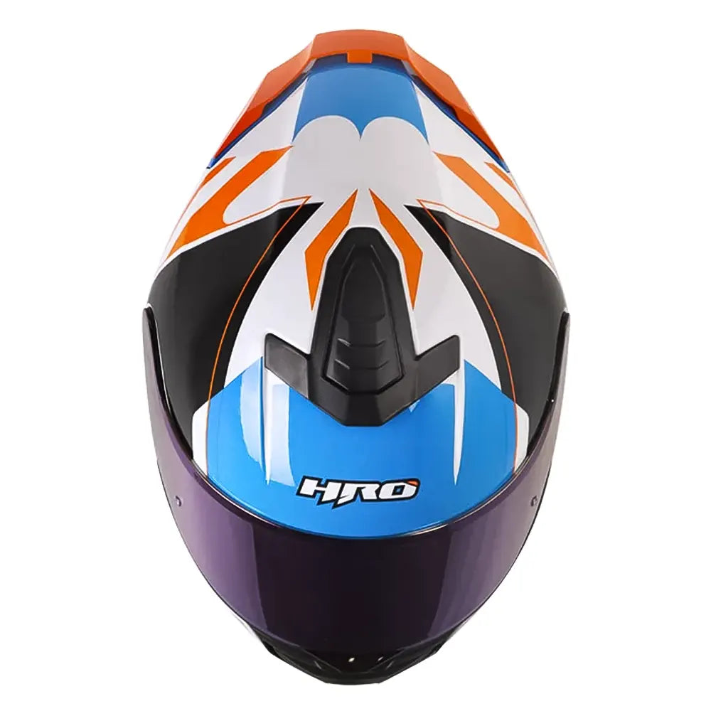 Casco Hro 506Sp Mariok Gris Claro Naranja Visor Iridium Azul