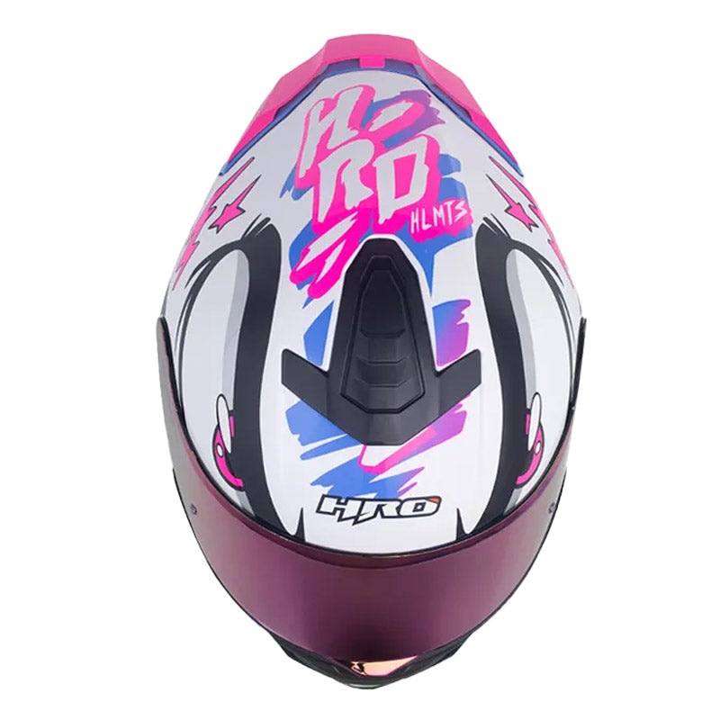 Casco Hro 506Sp Strokes Blanco Perlado Fucsia Visor Iridium Morado