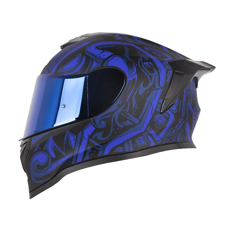 Casco Hro 506Sp Tribal Negro Azul Visor Iridium Azul