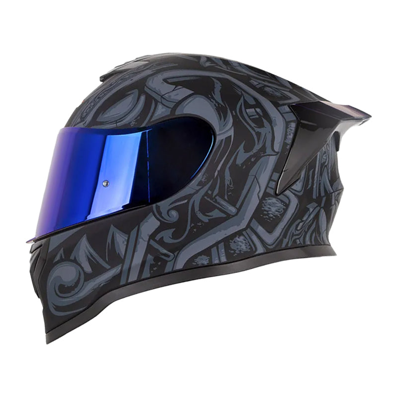 Casco Hro 506Sp Tribal Negro Gris Oscuro Visor Iridium Azul