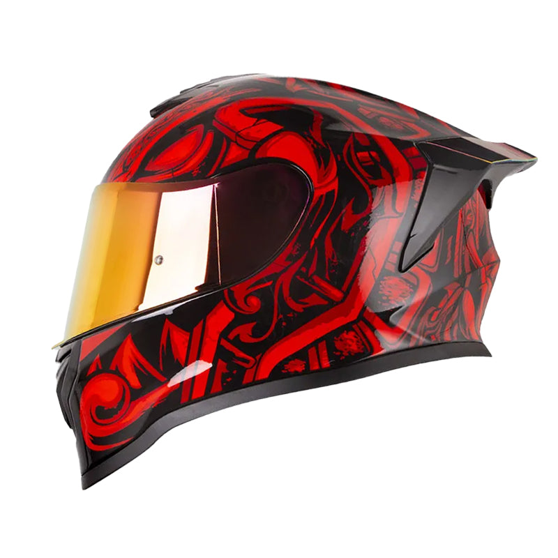 Casco Hro 506Sp Tribal Negro Rojo Visor Iridium Rojo
