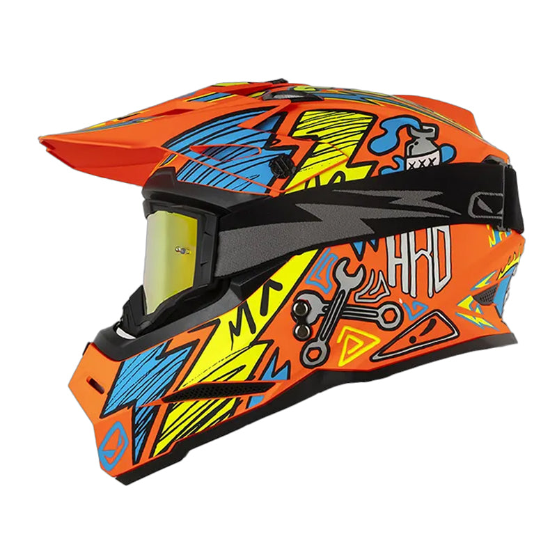 Casco Hro Mx-03 Racing Team Naranja Neon Azul