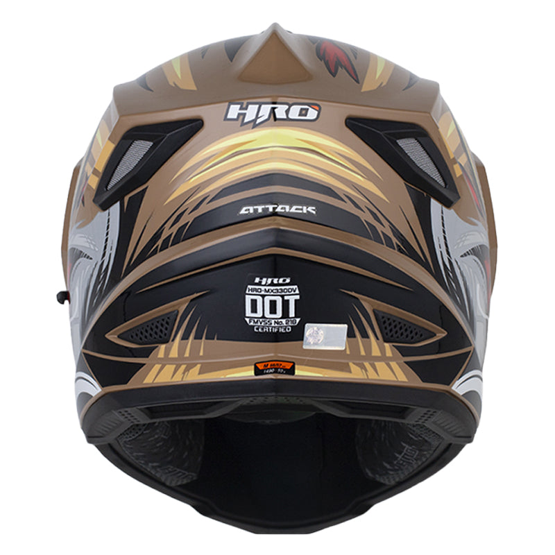 Casco Hro Mx-330Dv Attack Arena Oscuro Amarillo Visor Iridium Rojo