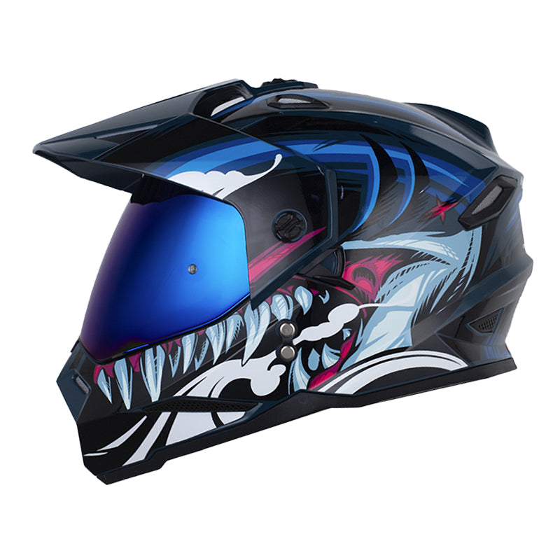 Casco Hro Mx-330Dv Attack Azul Oscuro Azul Visor Iridium Azul