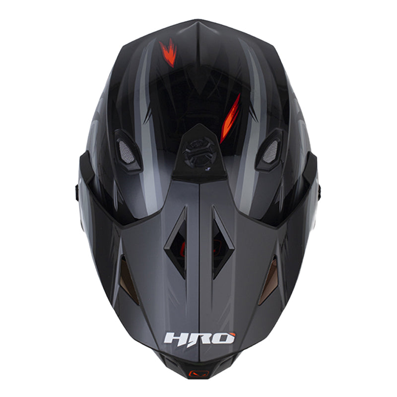 Casco Hro Mx-330Dv Attack Gris Oscuro Gris Visor Iridium Rojo