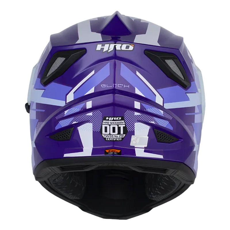 Casco Hro Mx-330Dv Glitch Morado Azul Claro Visor Iridium Morado