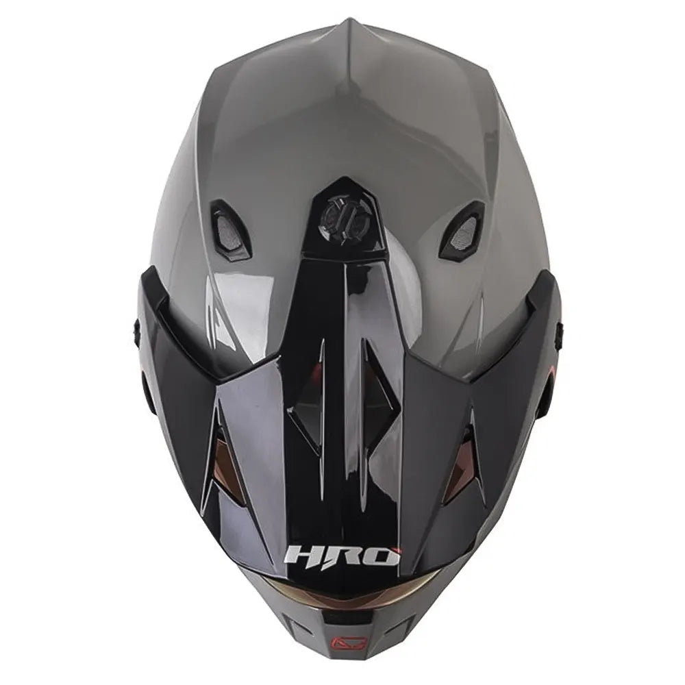 Casco Hro Mx-330Dv Solid Gris Naranja Visor Iridium Rojo