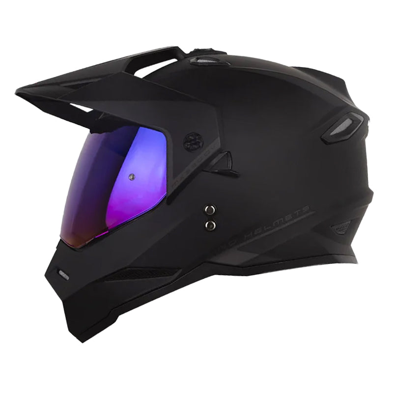 Casco Hro Mx-330Dv Solid Negro Gris Oscuro Visor Iridium Azul