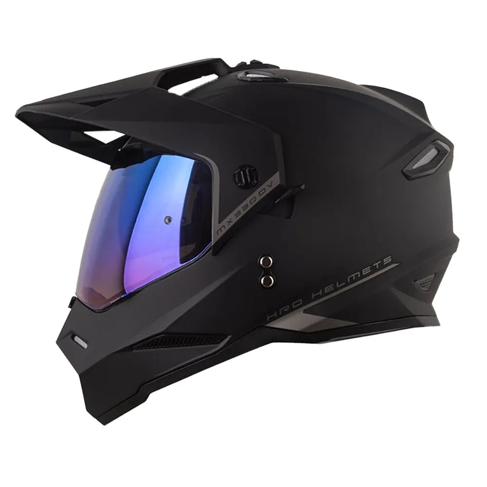 Casco Hro Mx-330Dv Solid Negro Gris Oscuro Visor Iridium Azul
