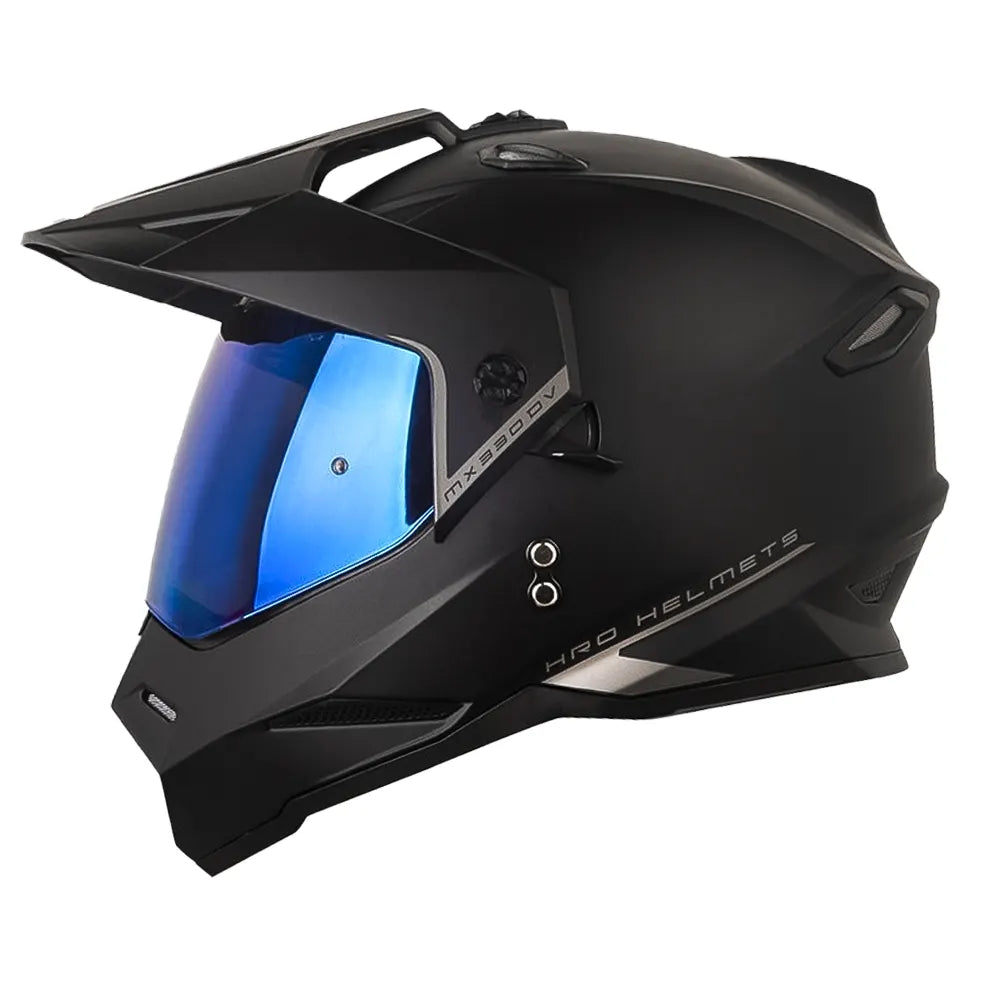 Casco Hro Mx-330Dv Solid Negro N7 Visor Iridium Azul