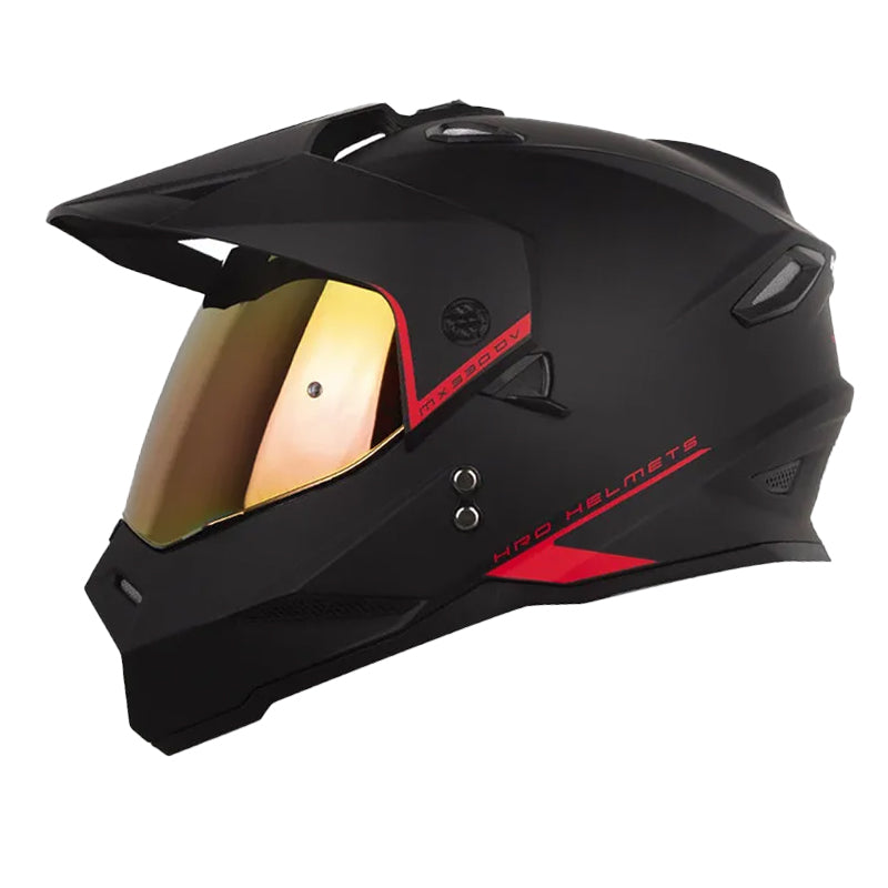Casco Hro Mx-330Dv Solid Negro Rojo Visor Iridium Rojo
