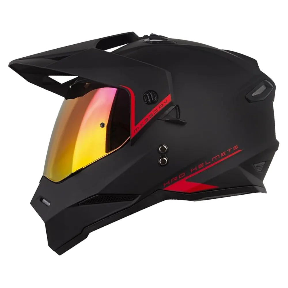 Casco Hro Mx-330Dv Solid Negro Rojo Visor Iridium Rojo