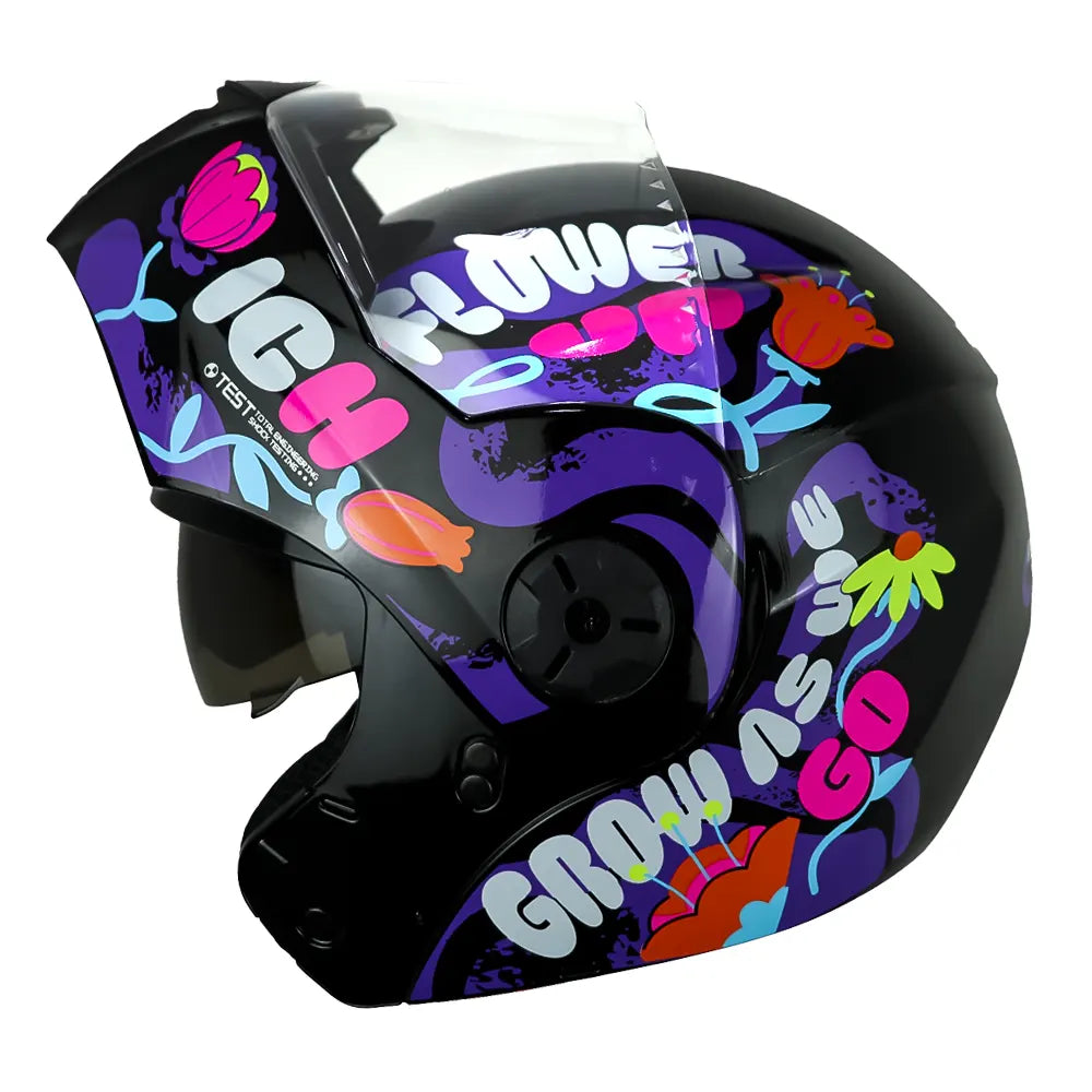 Casco Ich 3110s Kids Flower Up Negro Fucsia