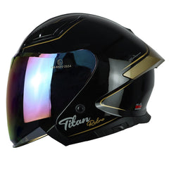 Casco Idx Titan Retro Negro Shiny Dorado