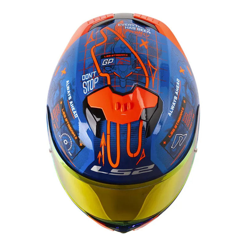 Casco Ls2 FF808 Stream II Gp Azul Naranja Neón Visor Revo Rojo