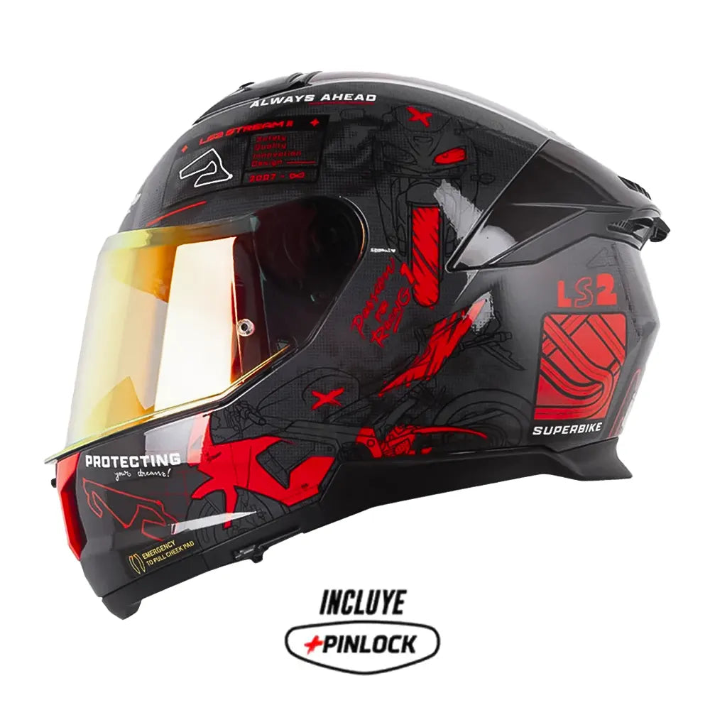 Casco Ls2 FF808 Stream II Gp Gris Rojo Visor Revo Rojo