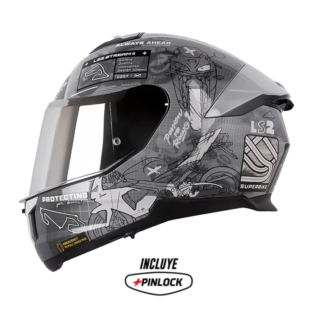 Casco Ls2 FF808 Stream II Gp Gris Visor Iridium Silver