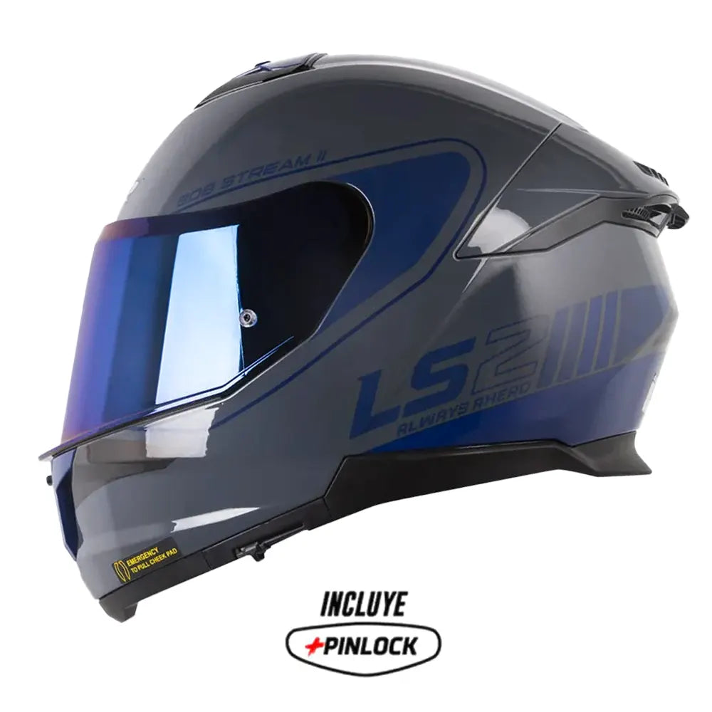 Casco Ls2 FF808 Stream II Hitech Gris Azul Visor Iridium Azul