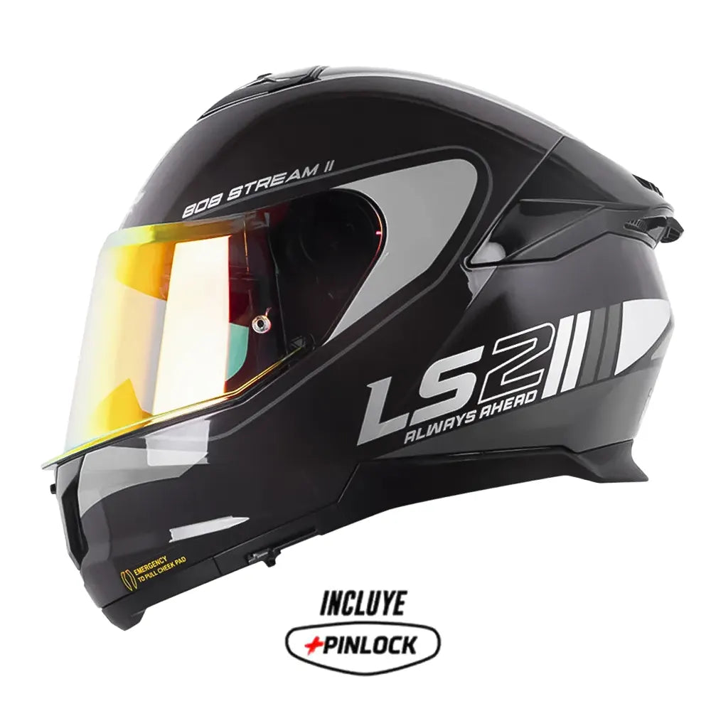 Casco Ls2 FF808 Stream II Hitech Gris Oscuro  Visor Revo Rojo