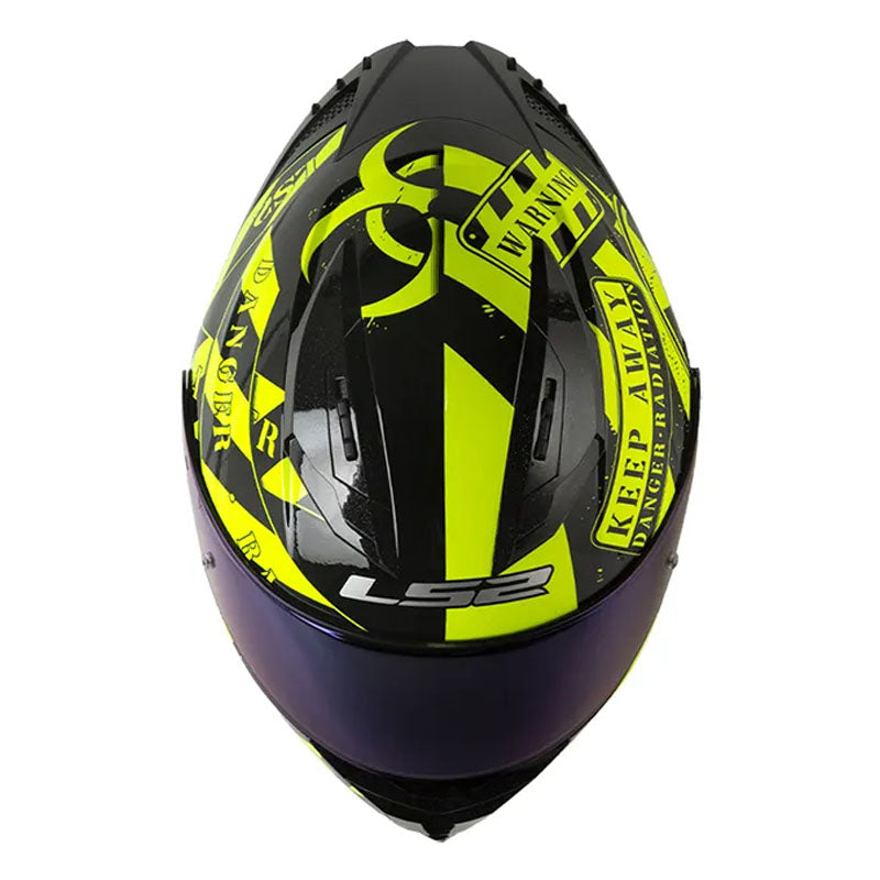 Casco Ls2 Ff806 Fusion Caution Amarillo Neón Negro Visor Iridium Azul