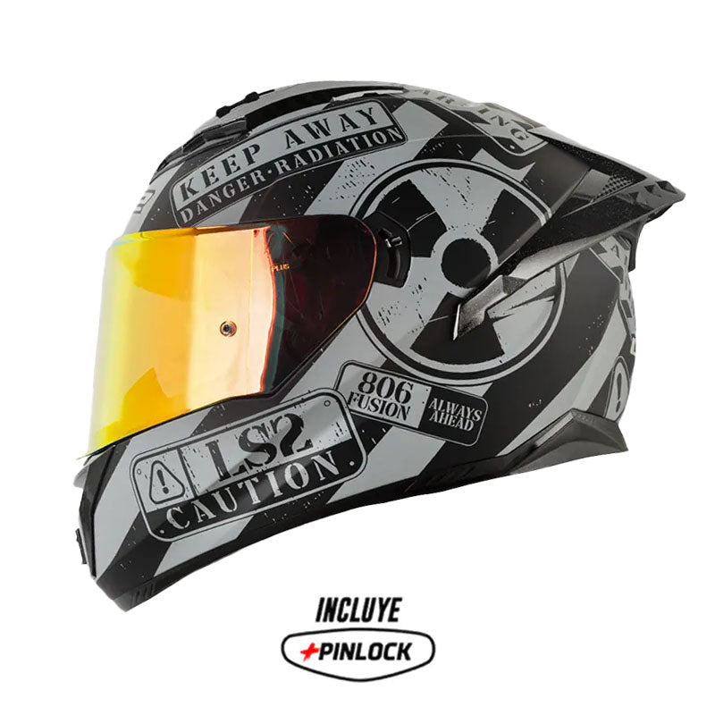 Casco Ls2 Ff806 Fusion Caution Gris Negro Visor Revo Rojo