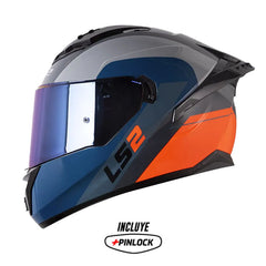 Casco Ls2 Ff806 Fusion Phinx Gris Naranja Neón Visor Iridium Azul