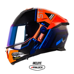 Casco Ls2 Ff808 Moonwalk Naranja Negro Visor Iridium Azul