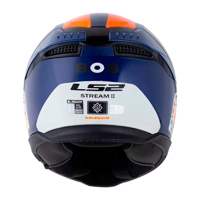 Casco Ls2 Ff808 Stream II Arlequin Azul Naranja Neon Visor Iridium Azul