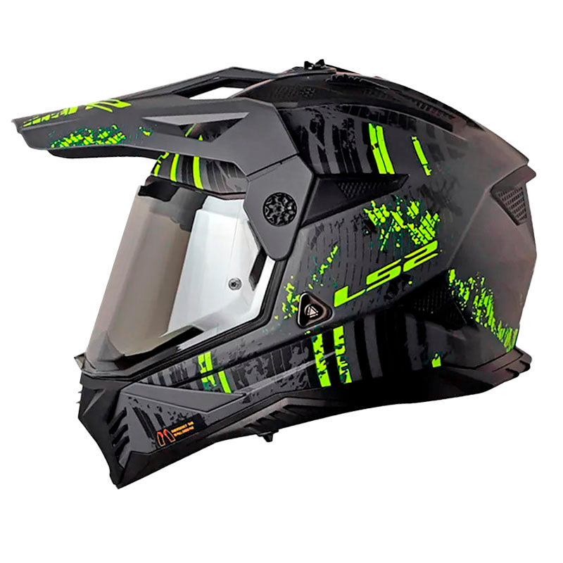 Casco Ls2 Mx-702 Crazy Negro Amarillo Visor Iridium Silver