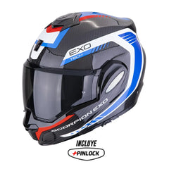 Casco Scorpion Exo-Tech Evo Carbon Cossy Negro Azul Rojo