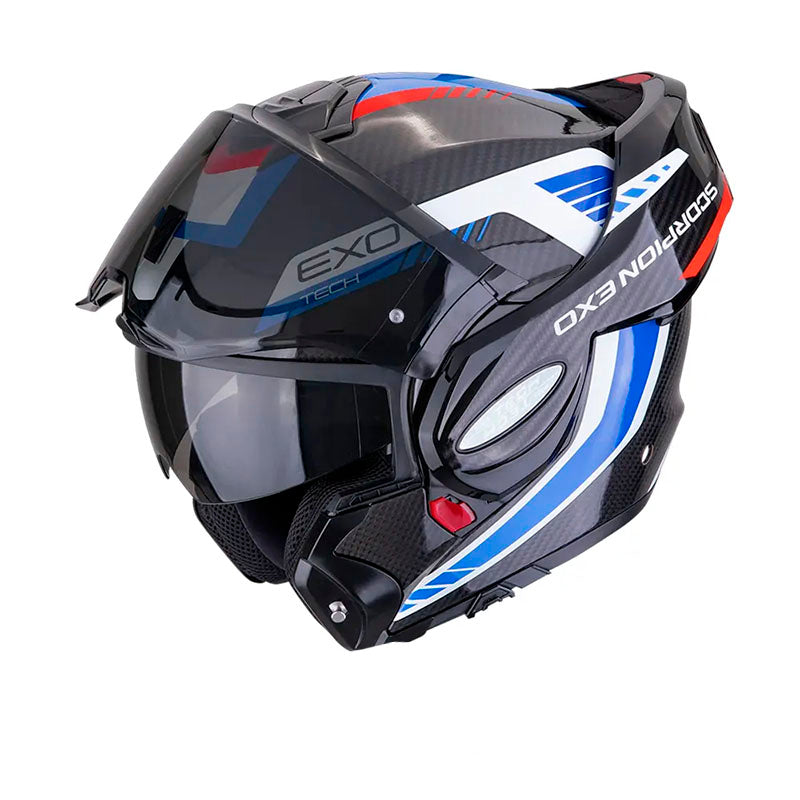 Casco Scorpion Exo-Tech Evo Carbon Cossy Negro Azul Rojo