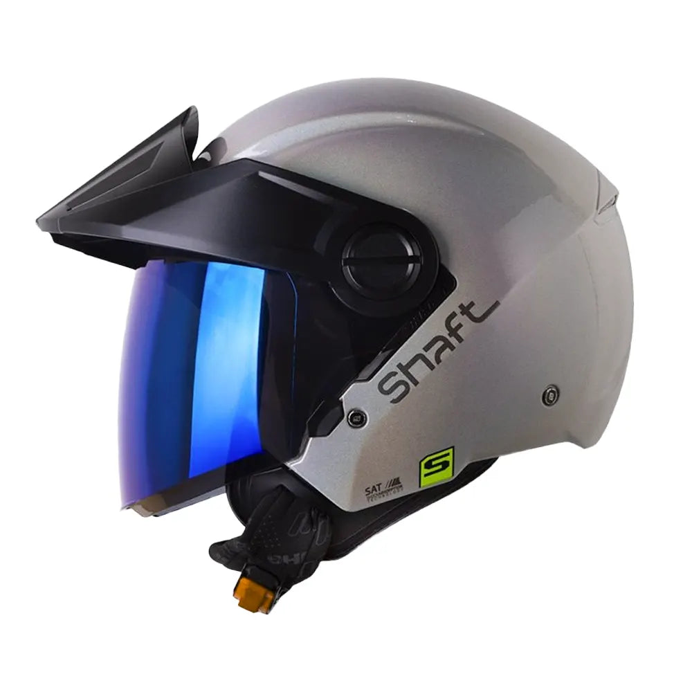 Casco Shaft 212 Solid Camaleon Gris Visor Iridium Azul