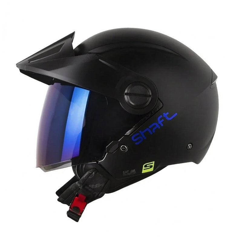 Casco Shaft 212 Solid Negro Azul Visor Iridium Azul