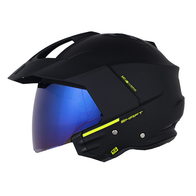 Casco Shaft 227 Trial Solid Negro Amarillo Visor Iridium Azul