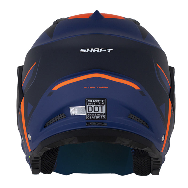 Casco Shaft 227 Trial Straiker Azul Oscuro Naranja Visor Revo Rojo