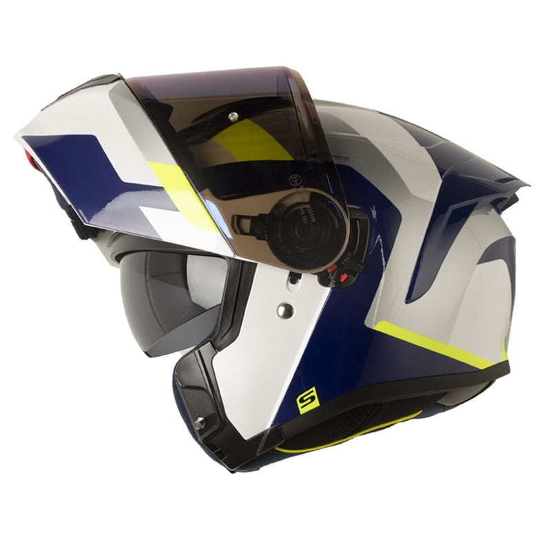 Casco Shaft 3820 Sp May Blanco Amarillo Visor Iridium Azul
