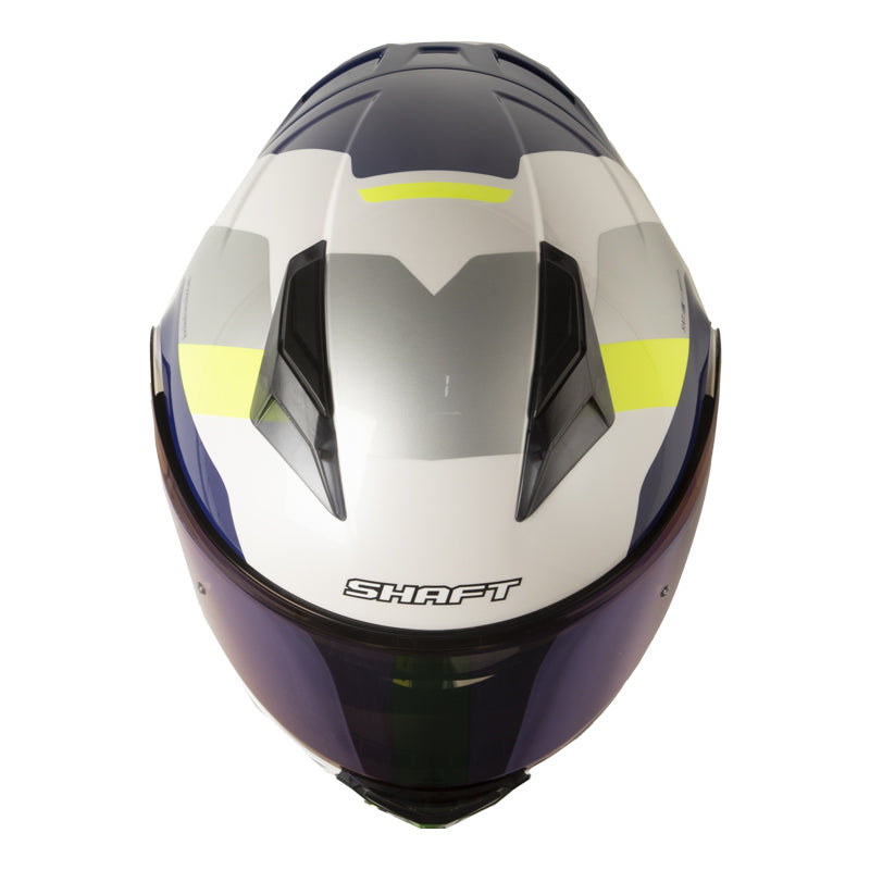 Casco Shaft 3820 Sp May Blanco Amarillo Visor Iridium Azul