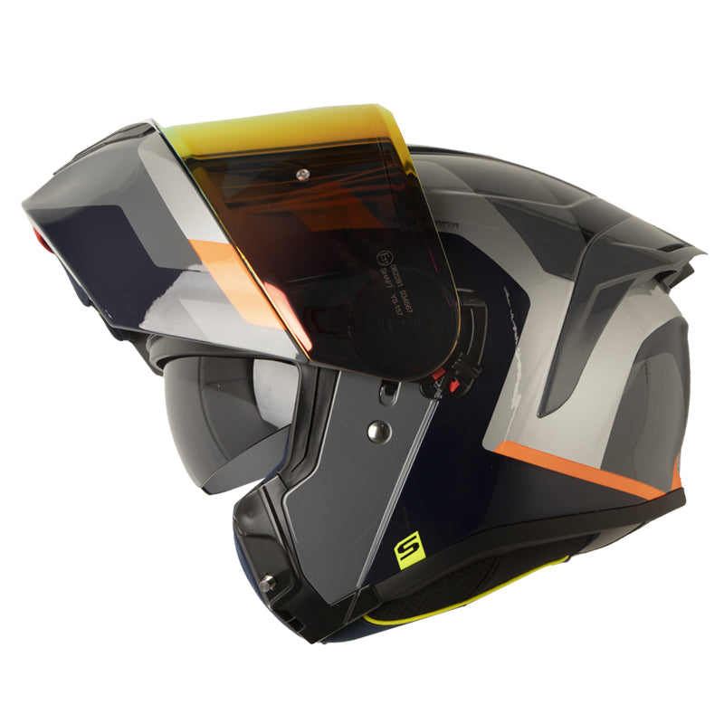 Casco Shaft 3820 Sp May Gris Oscuro Naranja Visor Revo Rojo