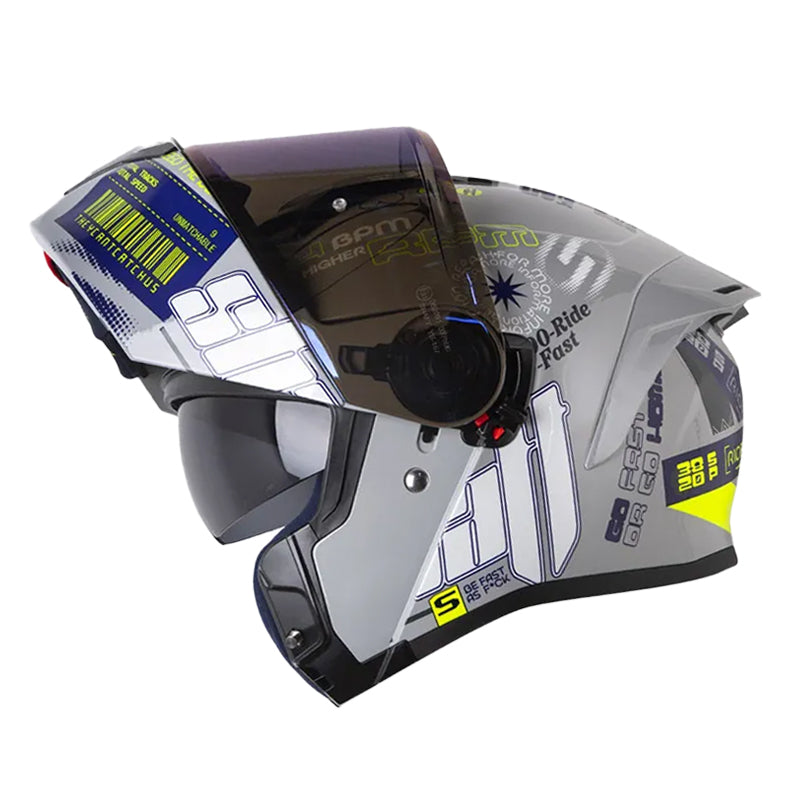 Casco Shaft 3820 Sp Ride_Fast Fest Gris Azul Visor Iridium Azul