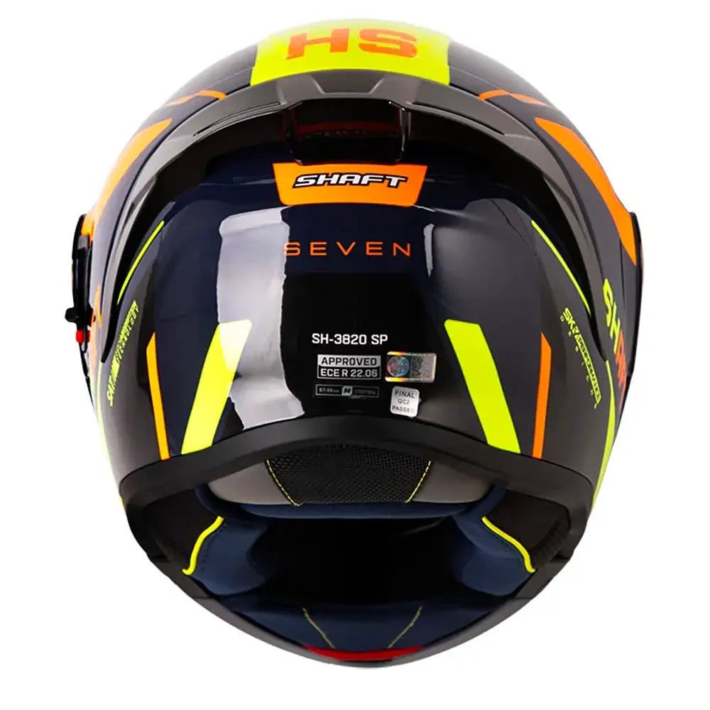 Casco Shaft 3820 Sp Seven Azul Oscuro Naranja Neón Visor Iridium Azul