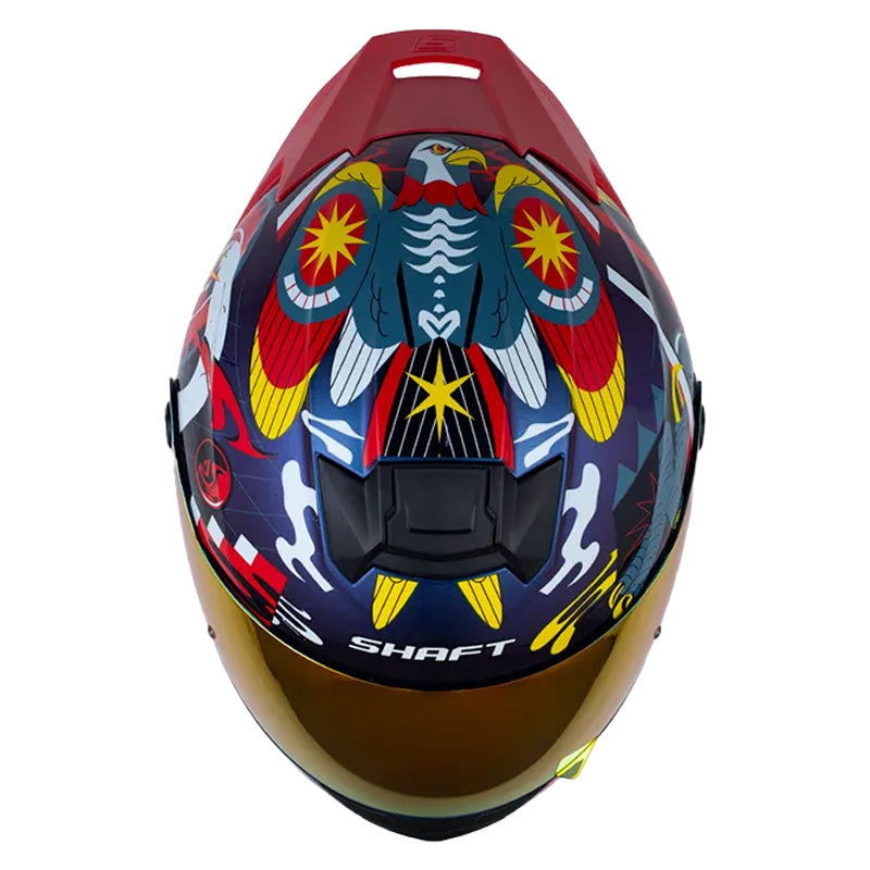 Casco Shaft 502sp Bird Nest Camaleon Azul Visor Revo Rojo