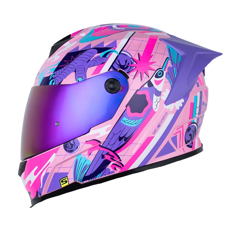 Casco Shaft 502sp Bird Nest Rosado Morado Visor Revo Morado