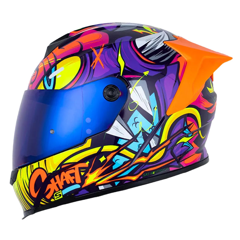 Casco Shaft 502sp Zteph Morado Naranja Neon Visor Iridium Azul
