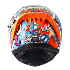 Casco Shaft 504 Dv Crazy Comic Azul Naranja Neón Visor Iridium Azul