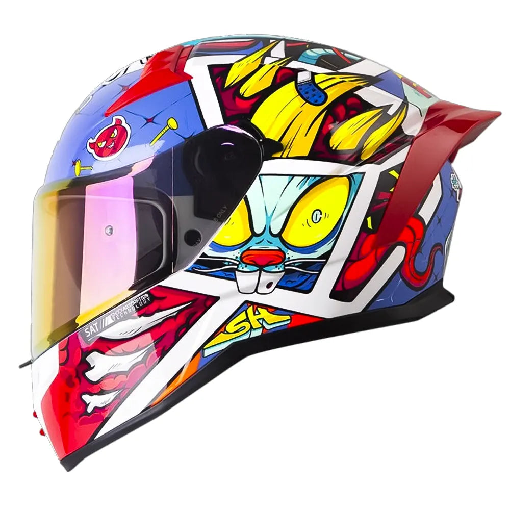 Casco Shaft 504 Dv Crazy Comic Azul Rojo Visor Iridium Rojo