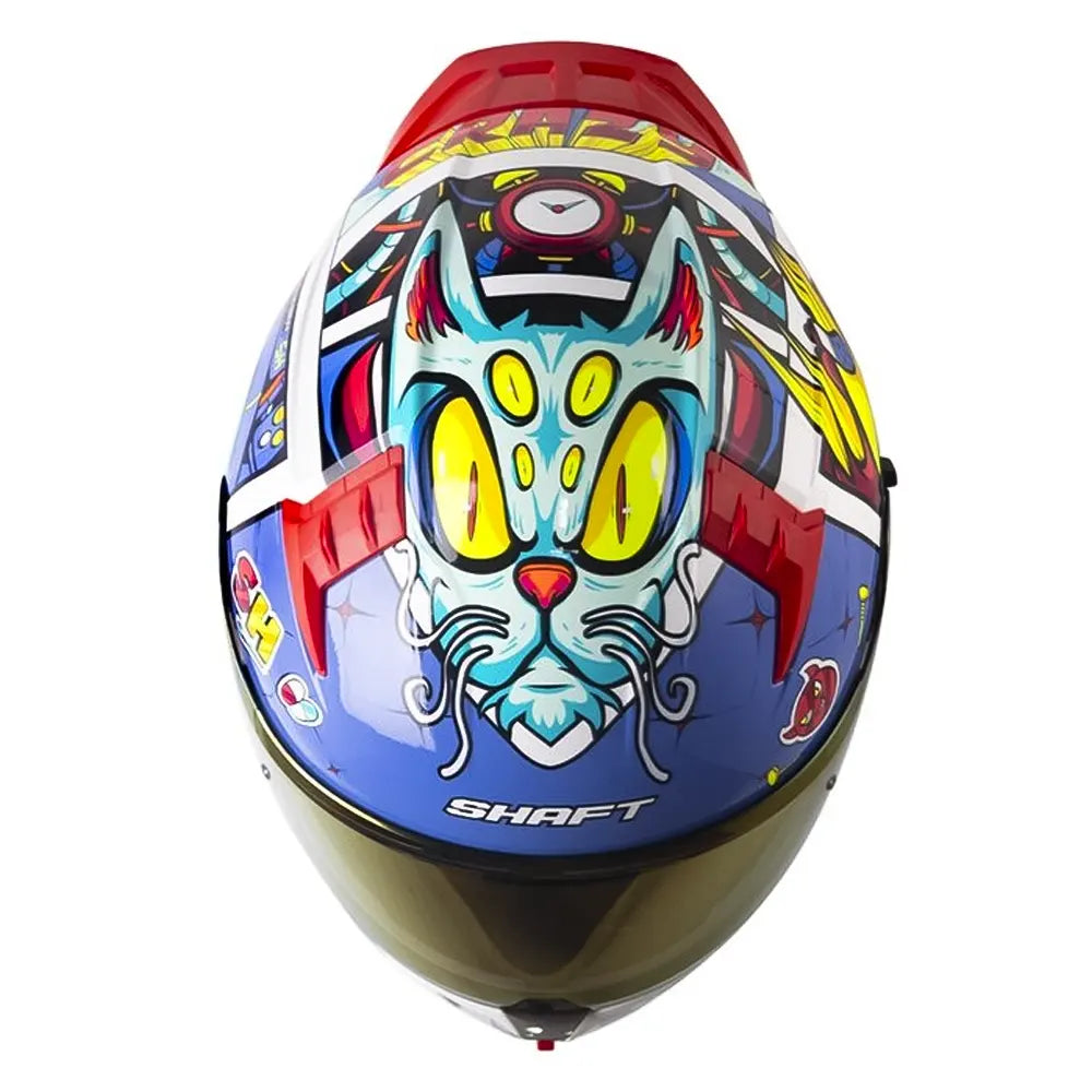 Casco Shaft 504 Dv Crazy Comic Azul Rojo Visor Iridium Rojo