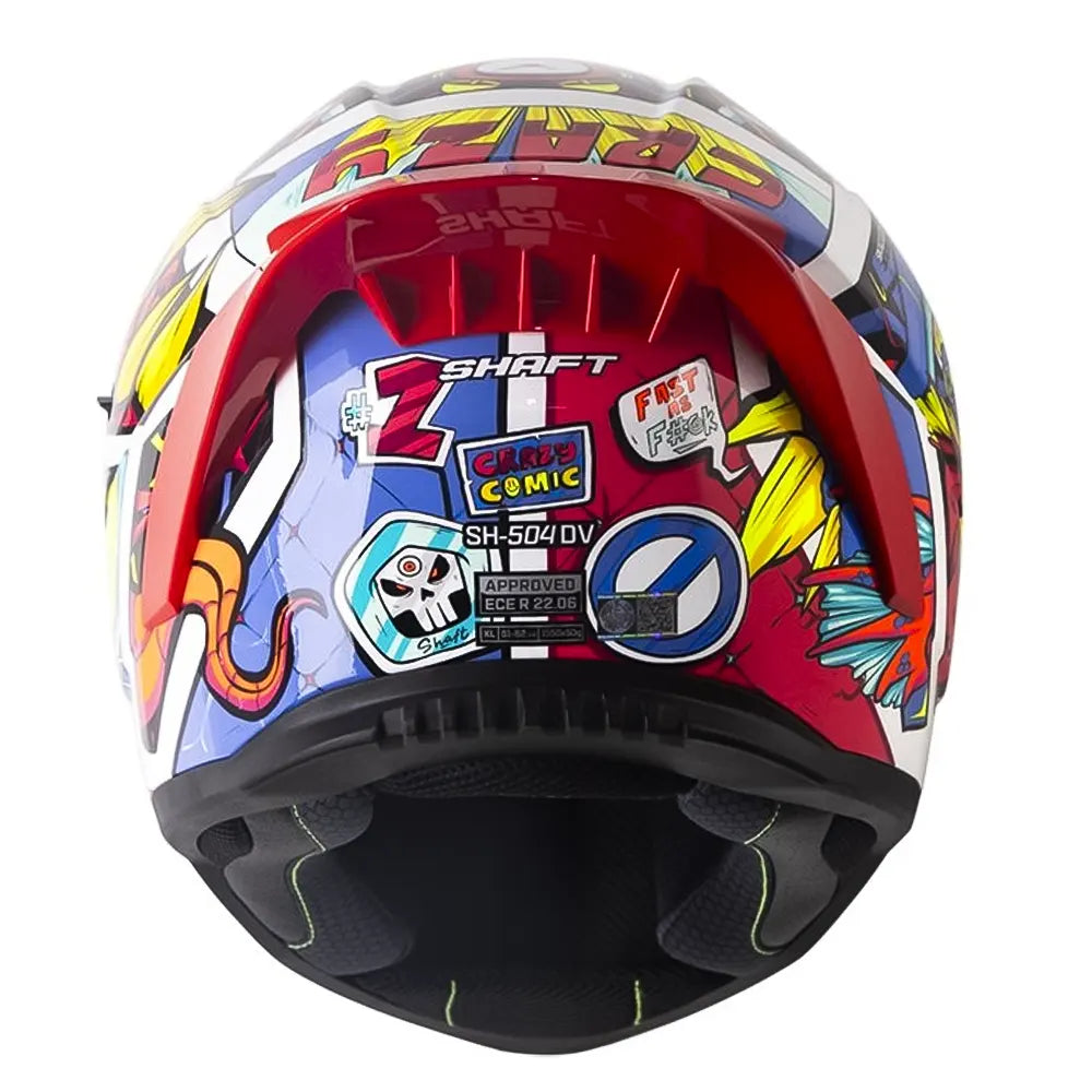 Casco Shaft 504 Dv Crazy Comic Azul Rojo Visor Iridium Rojo